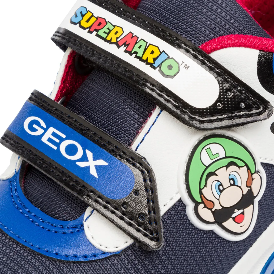 Sneakers bambino blu e nere con luci e logo Super Mario Geox