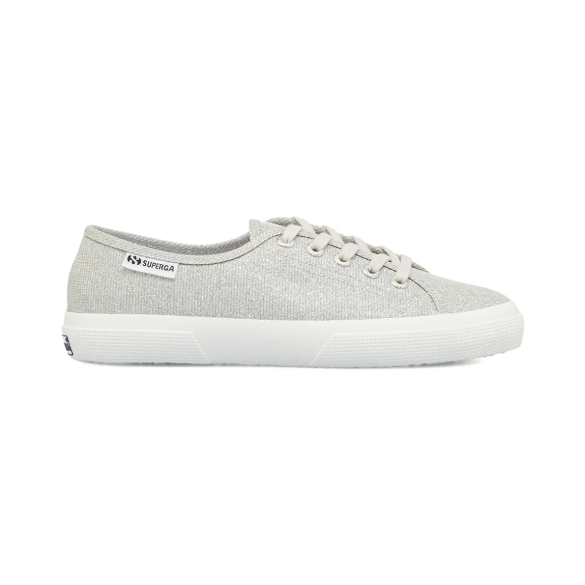 Sneakers basse da donna glitterate argento con suola in gomma Superga