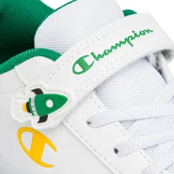 Sneakers bianche da bambino con luci nella suola e dettagli verdi e gialli Champion