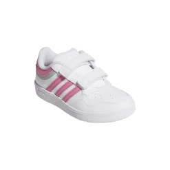 Sneakers bianche da bambina con dettagli rosa e chiusura a strappo HOOPS 4.0 adidas