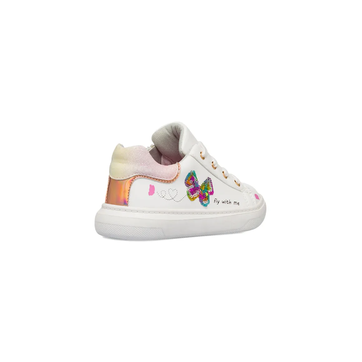 Sneakers bianche da bambina con dettagli glitter e farfalla con paillettes Le scarpe di Alice
