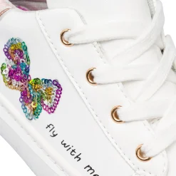 Sneakers bianche da bambina con dettagli glitter e farfalla con paillettes Le scarpe di Alice