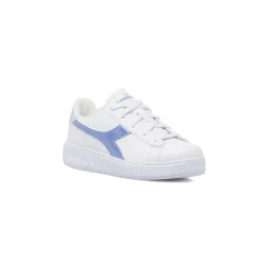 Sneakers bianche da bambina con logo azzurro iridescente Diadora