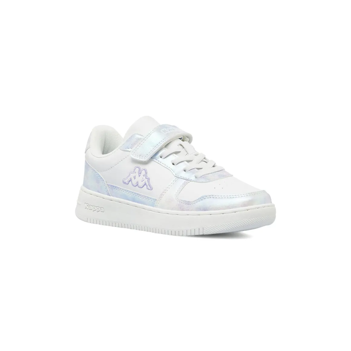 Sneakers bianche da bambina con strappo e dettaglio irridescente Kappa
