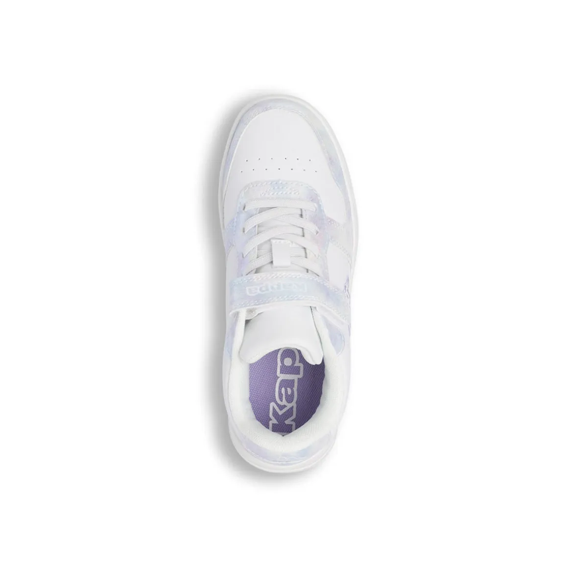 Sneakers bianche da bambina con strappo e dettaglio irridescente Kappa