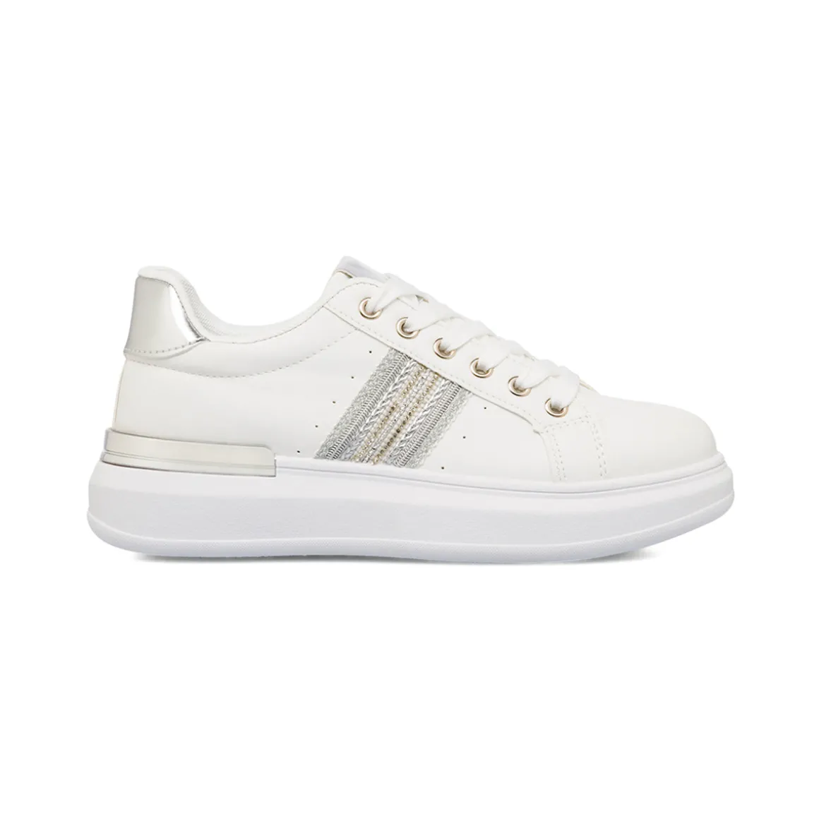 Sneakers bianche da donna con dettagli argento e strass Lora Ferres