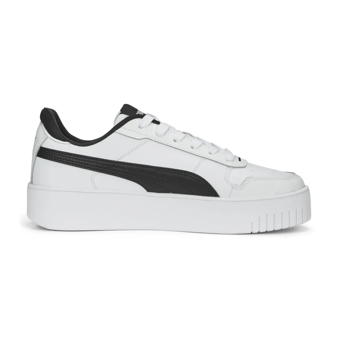 Sneakers bianche da donna con striscia laterale nera e maxi-suola Puma Carina Street
