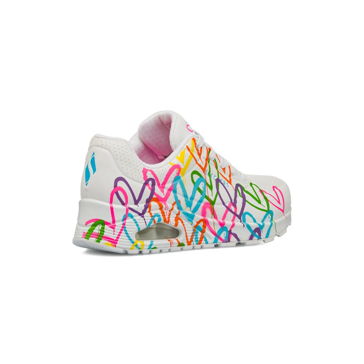 Sneakers bianche da Donna in memory foam Skechers Uno con cuori multicolore