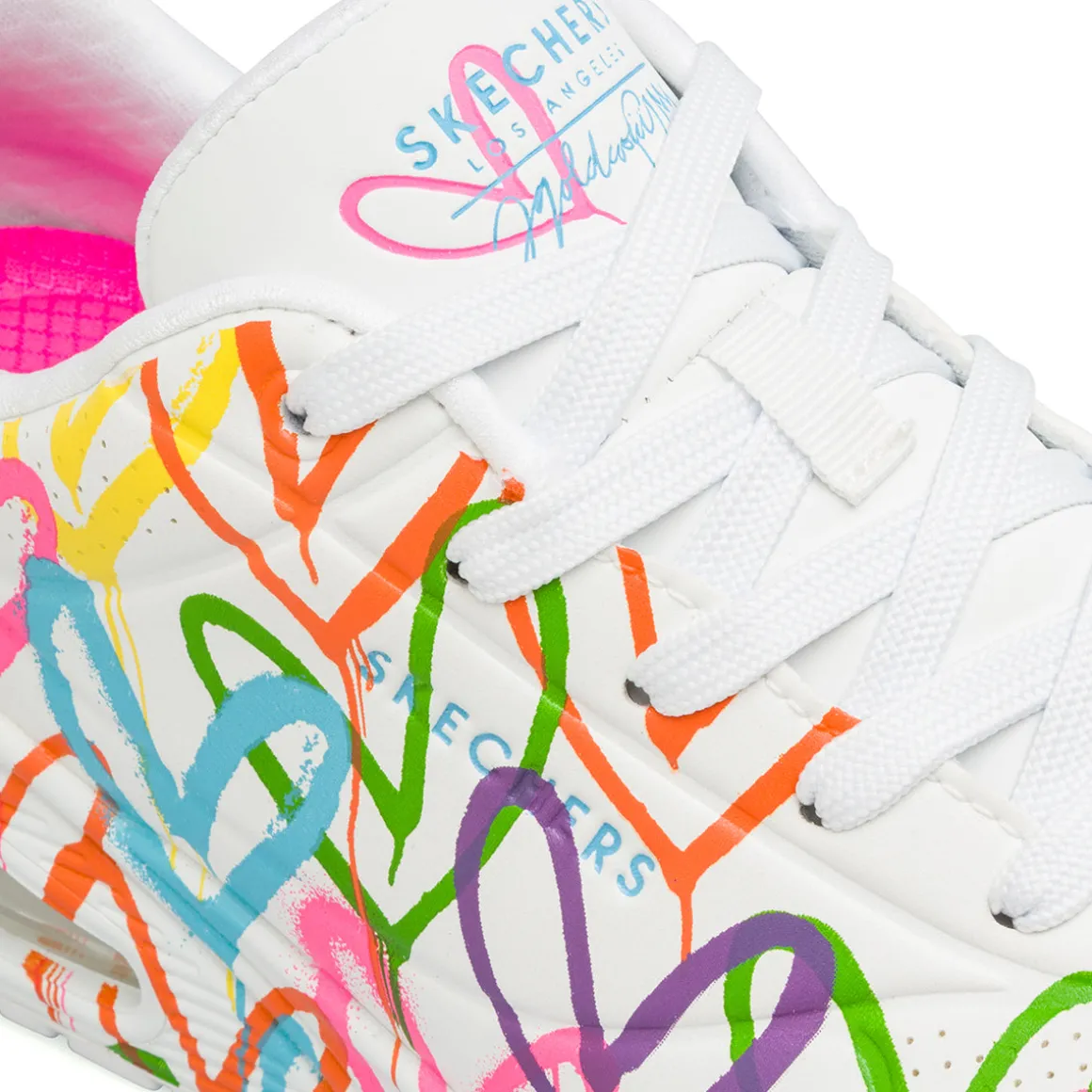Sneakers bianche da Donna in memory foam Skechers Uno con cuori multicolore