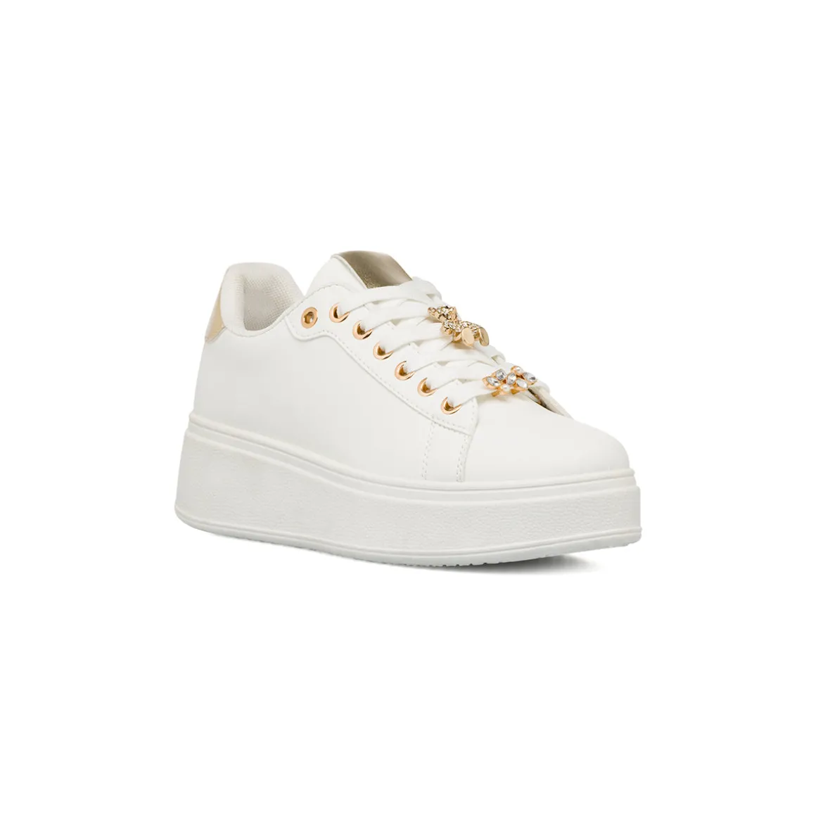 Sneakers bianche da Donna con dettaglio oro e cristalli Lora Ferres
