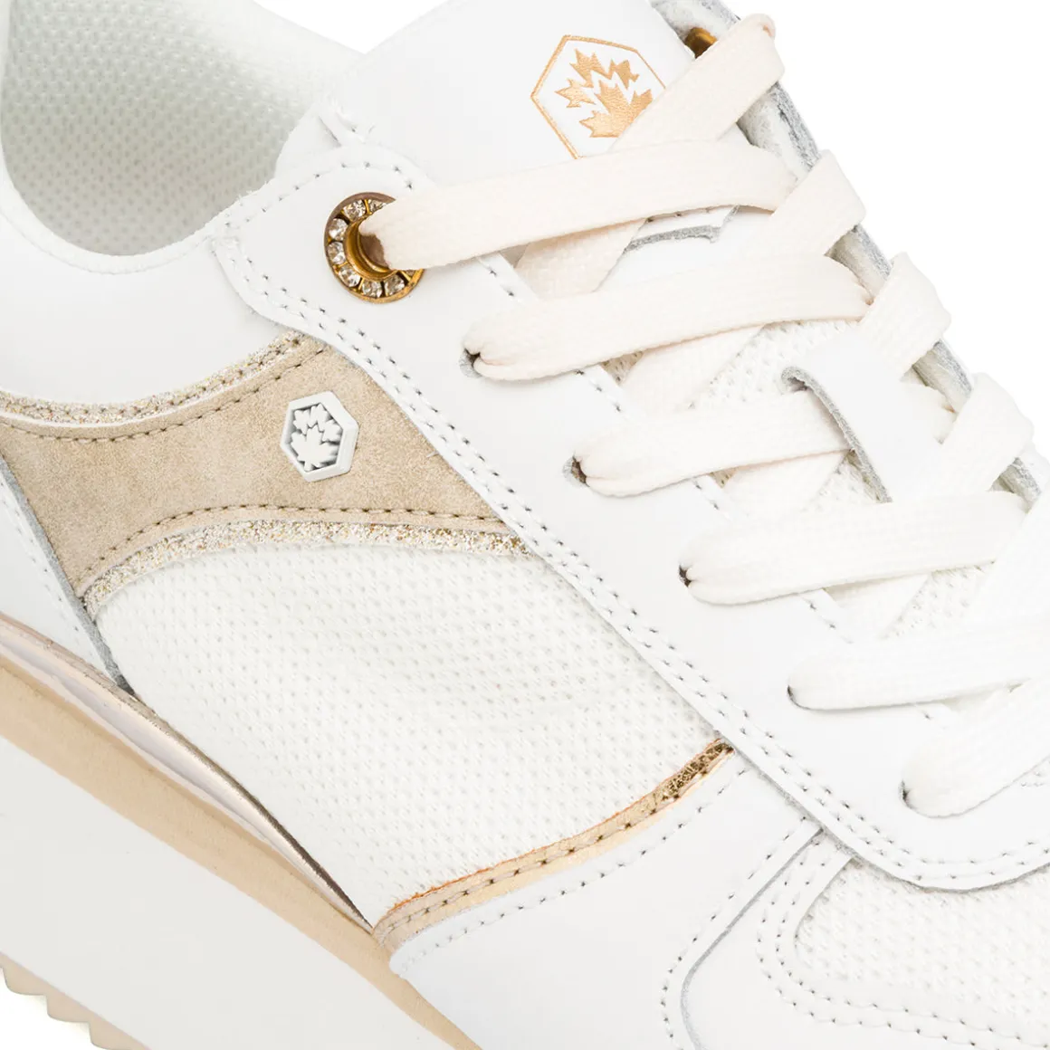 Sneakers Bianche da Donna in pelle con dettagli oro e glitter Lumberjack