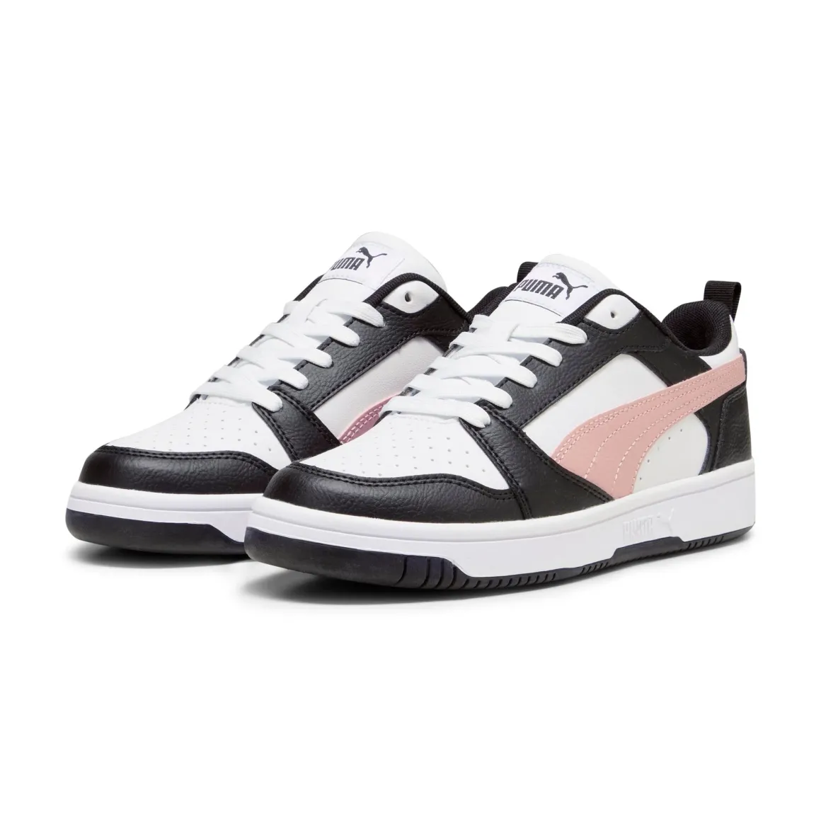 Sneakers bianche da donna con striscia laterale rosa Puma Rebound v6