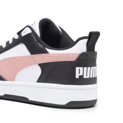 Sneakers bianche da donna con striscia laterale rosa Puma Rebound v6