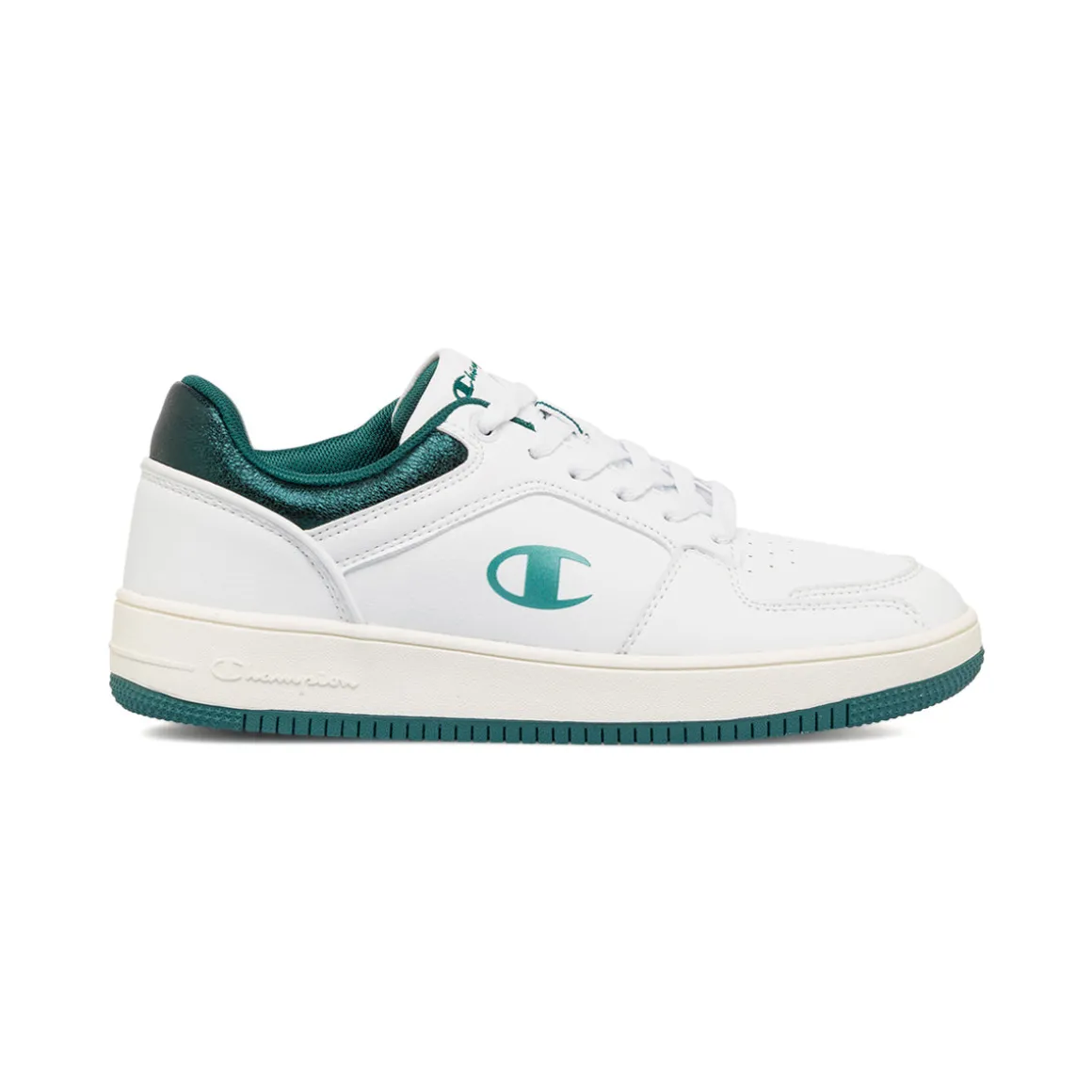 Sneakers bianche da donna con dettaglio verde metallizzato Champion