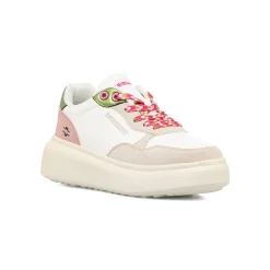 Sneakers bianche da donna con inserti beige e verde metallizzato Americanino
