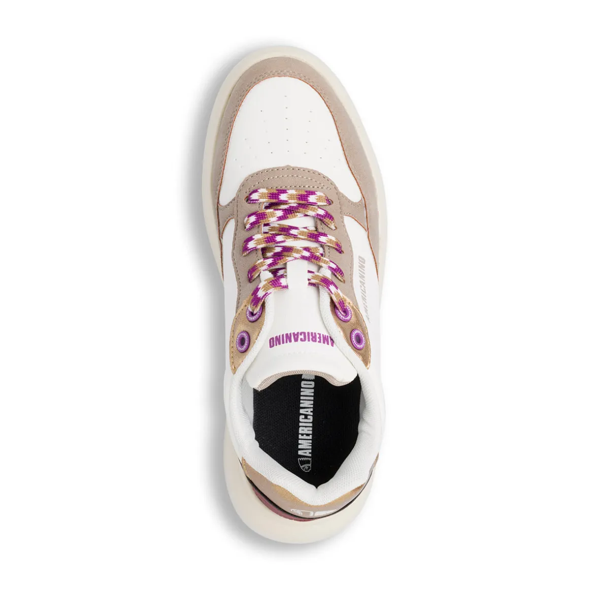 Sneakers bianche da donna con inserti marroni e metallizzati Americanino