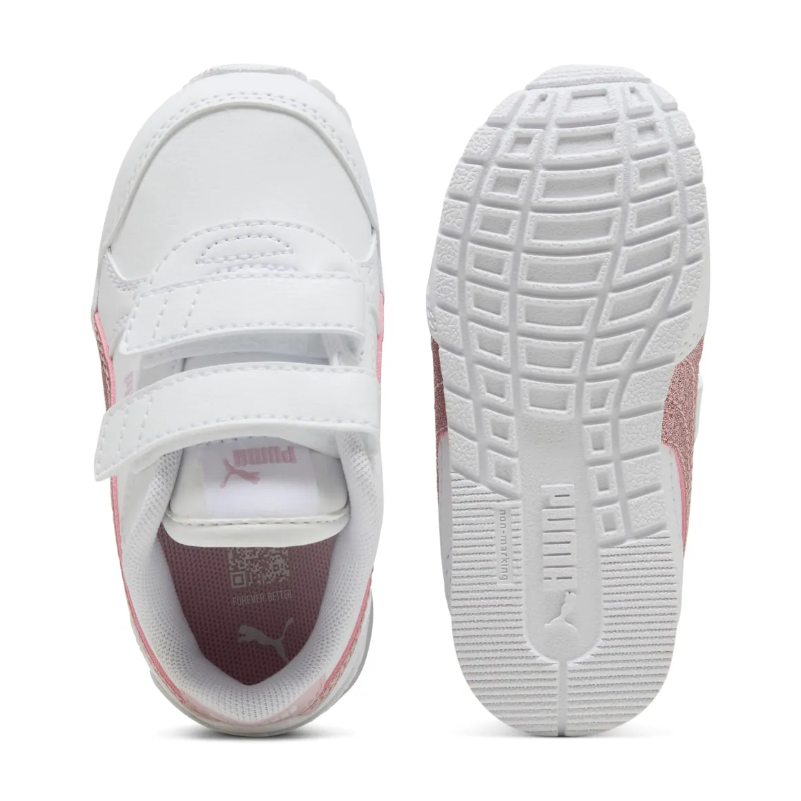 Sneakers bianche da primi passi Bambina con dettagli rosa glitter Puma