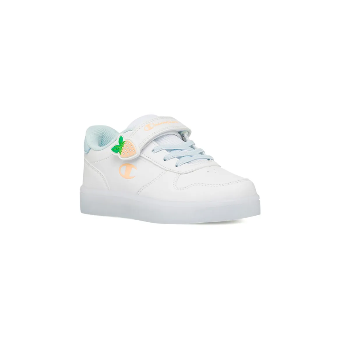 Sneakers bianche da ragazza con dettagli fragola e luci Champion PS Low Cut