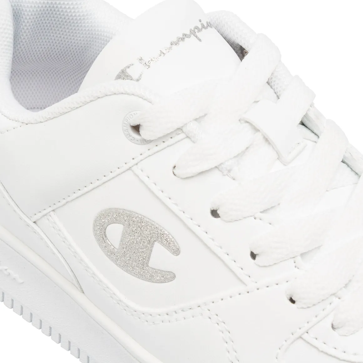 Sneakers bianche da ragazza con logo glitterato Champion Rebound Low G GS