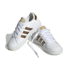 Sneakers bianche da ragazza con strisce oro adidas Grand Court 2.0 K