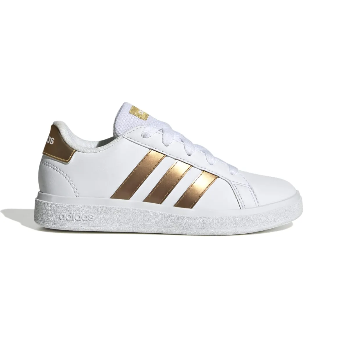 Sneakers bianche da ragazza con strisce oro adidas Grand Court 2.0 K
