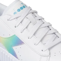 Sneakers bianche da ragazza con logo arcobaleno Diadora Game Step Bloom GS