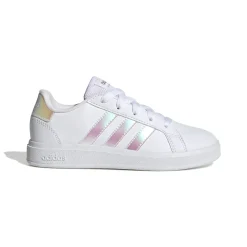 Sneakers bianche da ragazza con strisce iridescenti adidas Grand Court 2.0 K