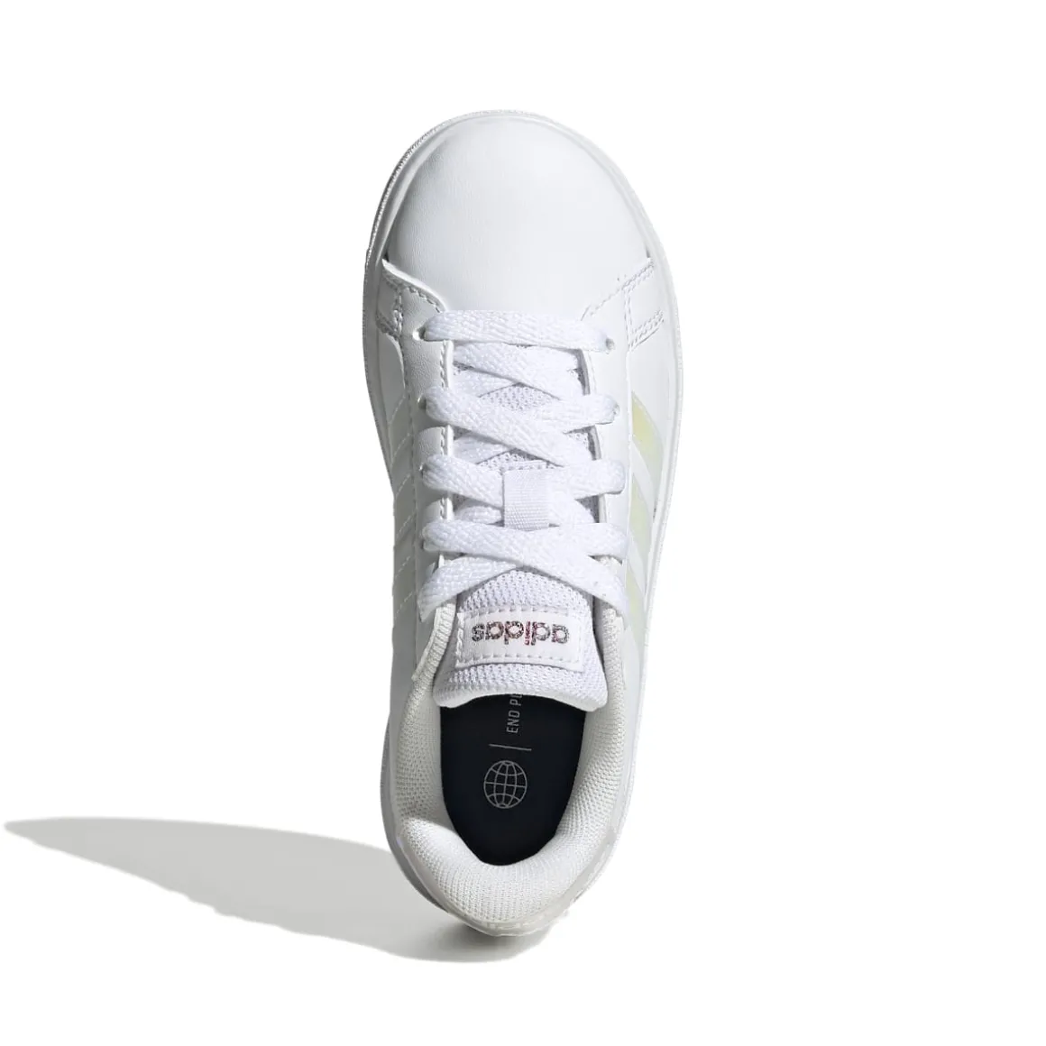 Sneakers bianche da ragazza con strisce iridescenti adidas Grand Court 2.0 K