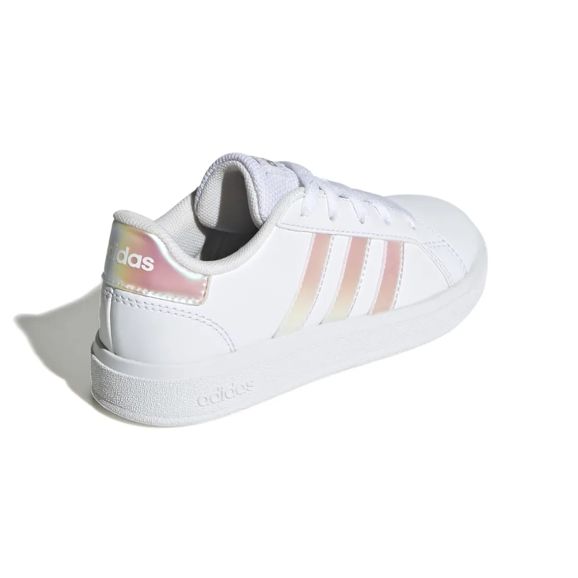 Sneakers bianche da ragazza con strisce iridescenti adidas Grand Court 2.0 K
