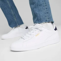 Sneakers bianche da uomo con dettagli oro e blu Puma Smash 3.0 L