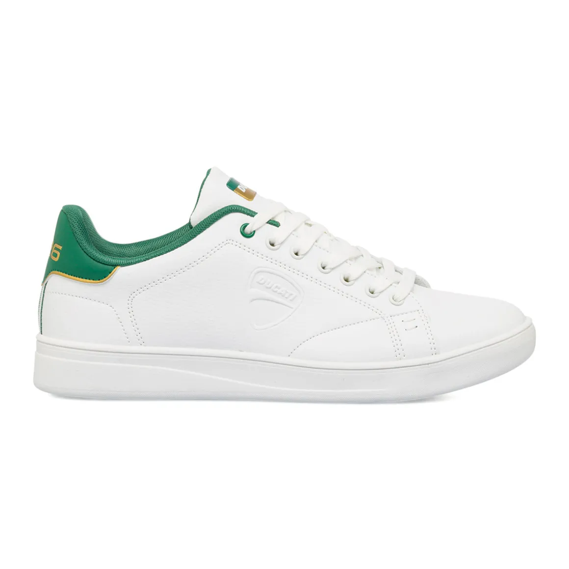 Sneakers bianche da uomo con dettagli verde e logo Ducati Slick