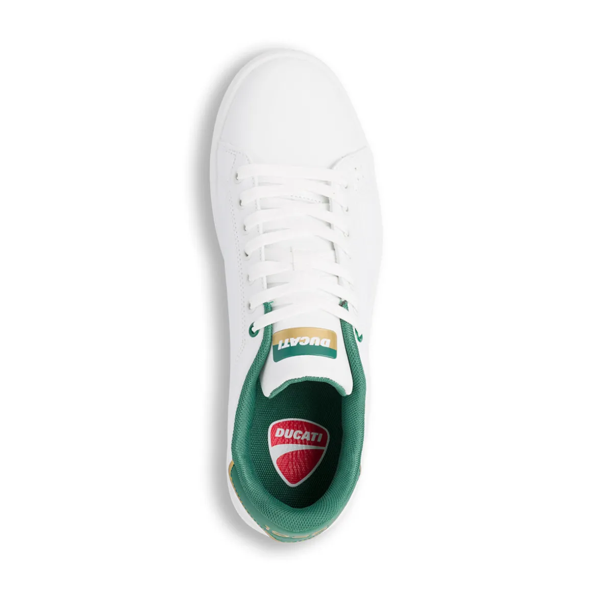 Sneakers bianche da uomo con dettagli verde e logo Ducati Slick