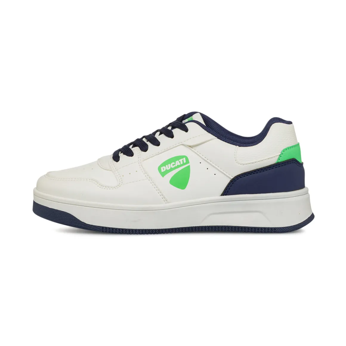 Sneakers bianche e blu da ragazzo con logo e dettagli verdi Ducati