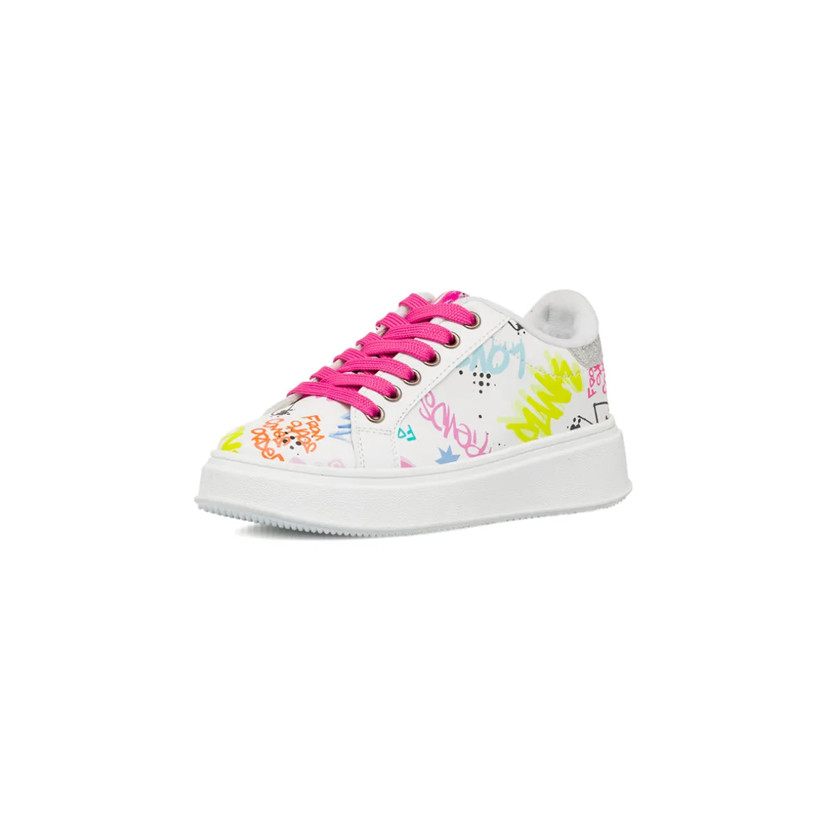 Sneakers bianche e colorate da Ragazza con lacci rosa Dieci Baci