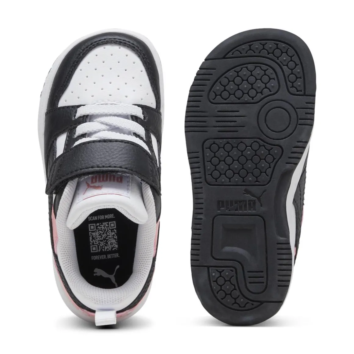 Sneakers bianche e nere Primi passi bambina con strappo Puma Rebound