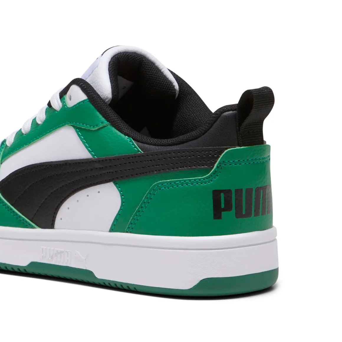 Sneakers bianche, verdi e nere da ragazzo Puma Rebound V6 Lo Jr