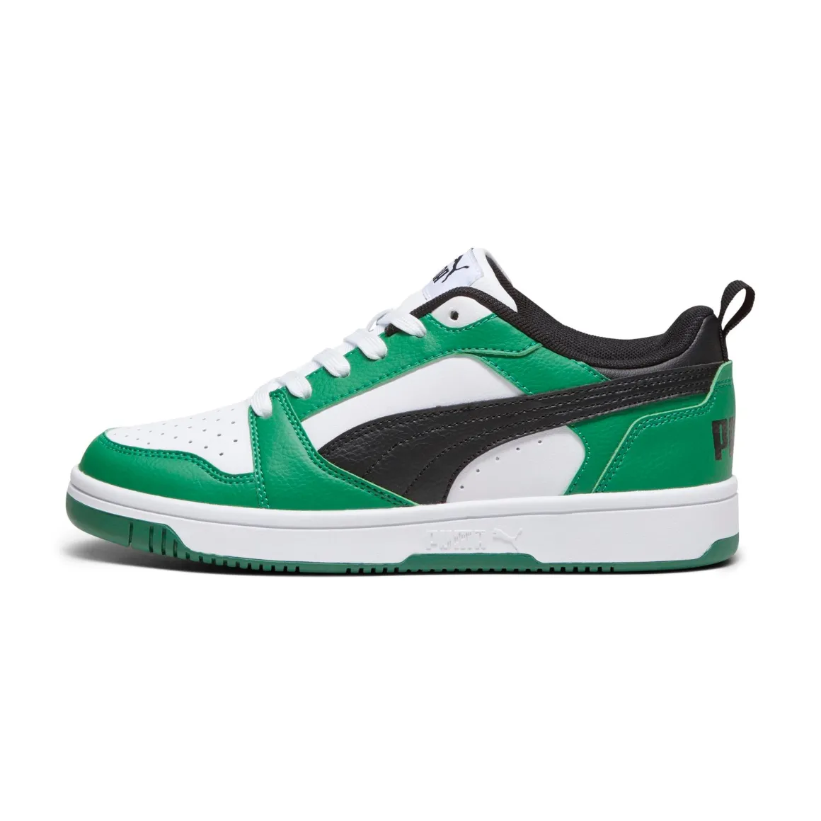 Sneakers bianche, verdi e nere da ragazzo Puma Rebound V6 Lo Jr