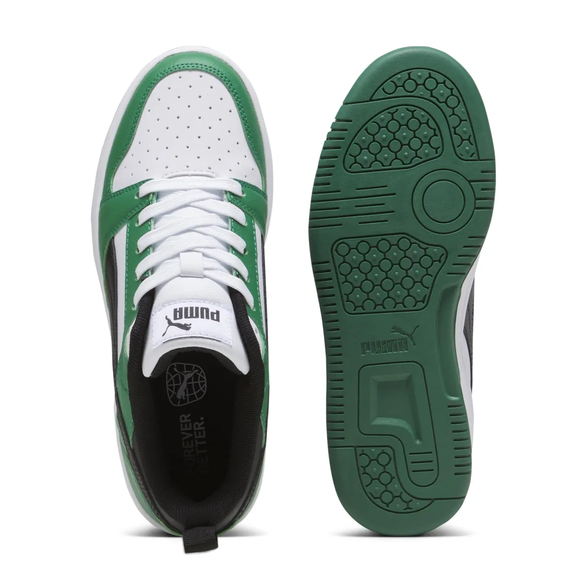 Sneakers bianche, verdi e nere da ragazzo Puma Rebound V6 Lo Jr