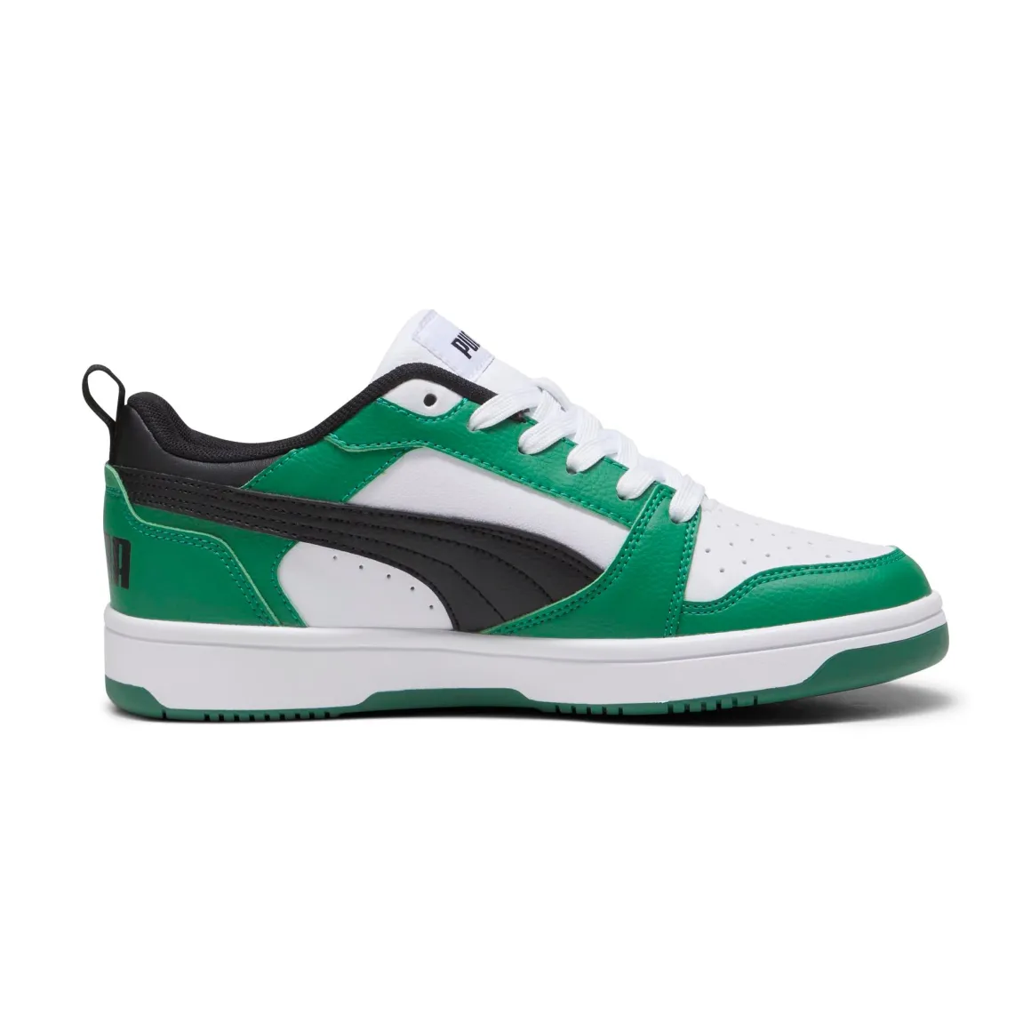 Sneakers bianche, verdi e nere da ragazzo Puma Rebound V6 Lo Jr