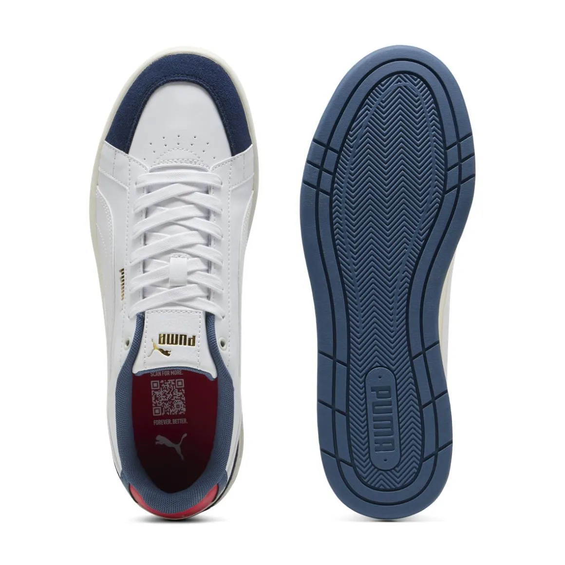 Sneakers bianco con inserti effetto scamosciato blu da Uomo Puma Court