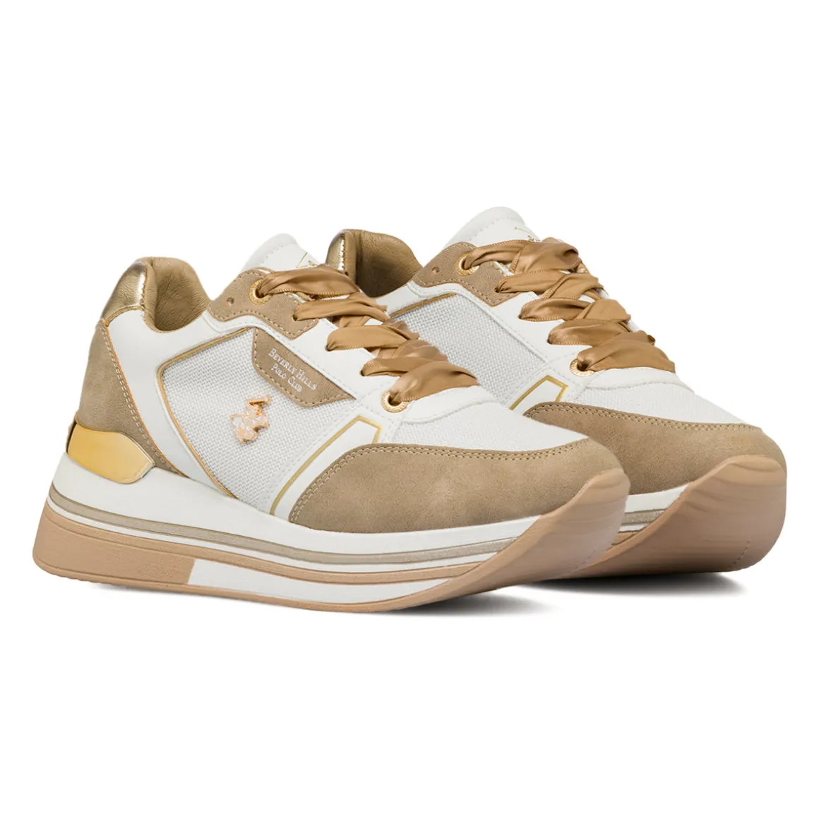 Sneakers bicolore beige e bianche da Donna Beverly Hills