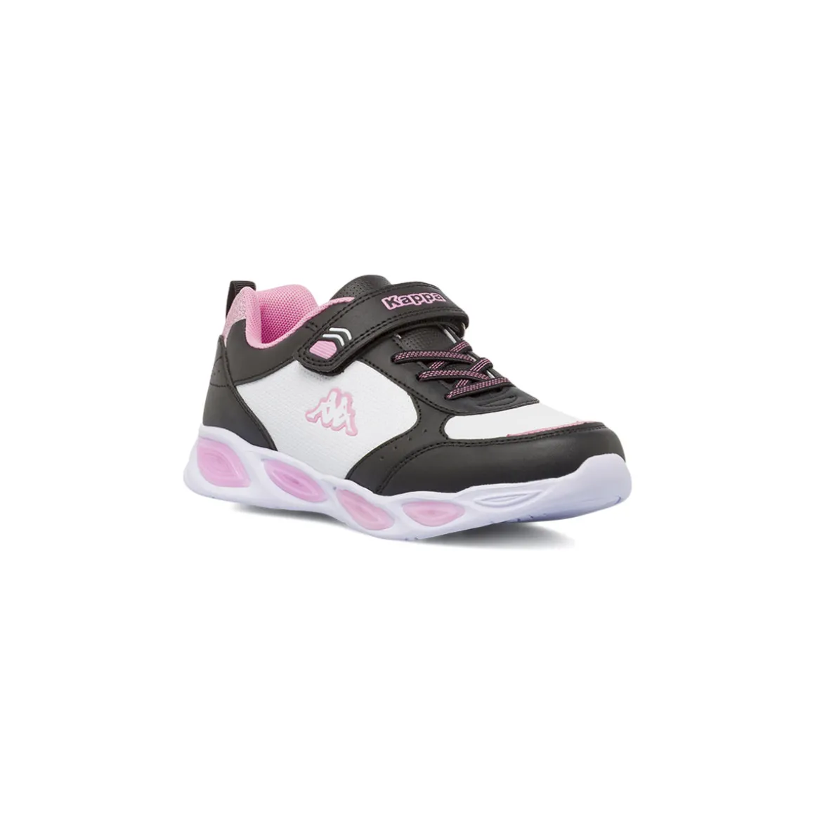Sneakers bicolore bianche e nere da Ragazza con Luci e strappo Kappa