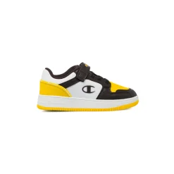 Sneakers bicolore bianco e nero con inserti gialli da Bambino Champion