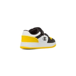 Sneakers bicolore bianco e nero con inserti gialli da Bambino Champion