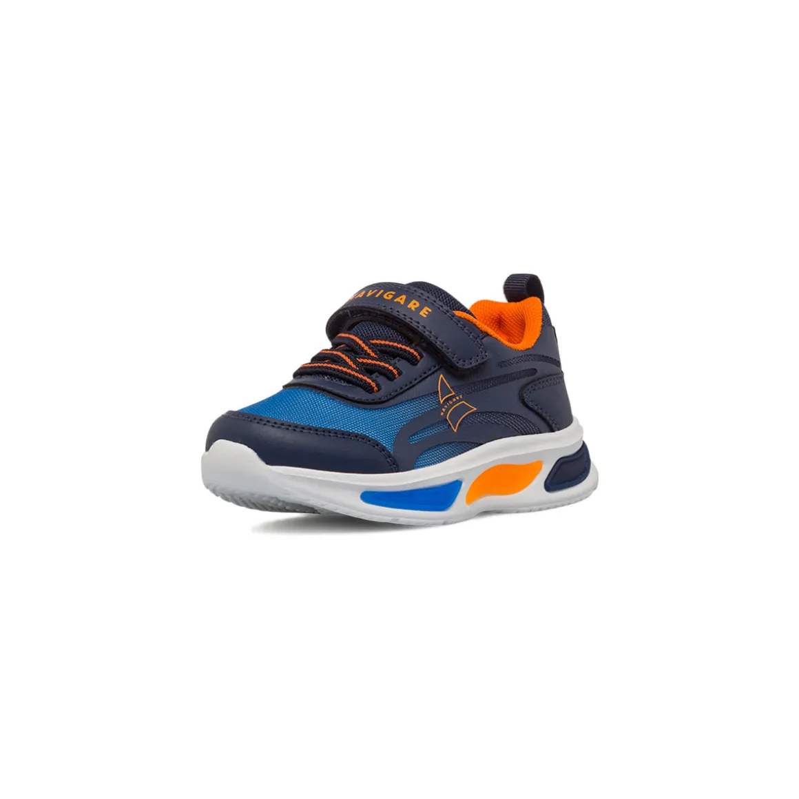 Sneakers blu e arancioni da Bambino con luci e strappo Navigare