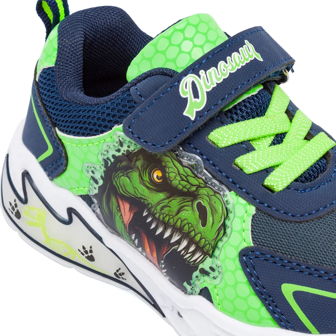 Sneakers blu e versi con Luci da Bambino Dinosauri