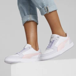 Sneakers casual bianche con dettagli lilla e rosa e logo Puma caven 2.0.