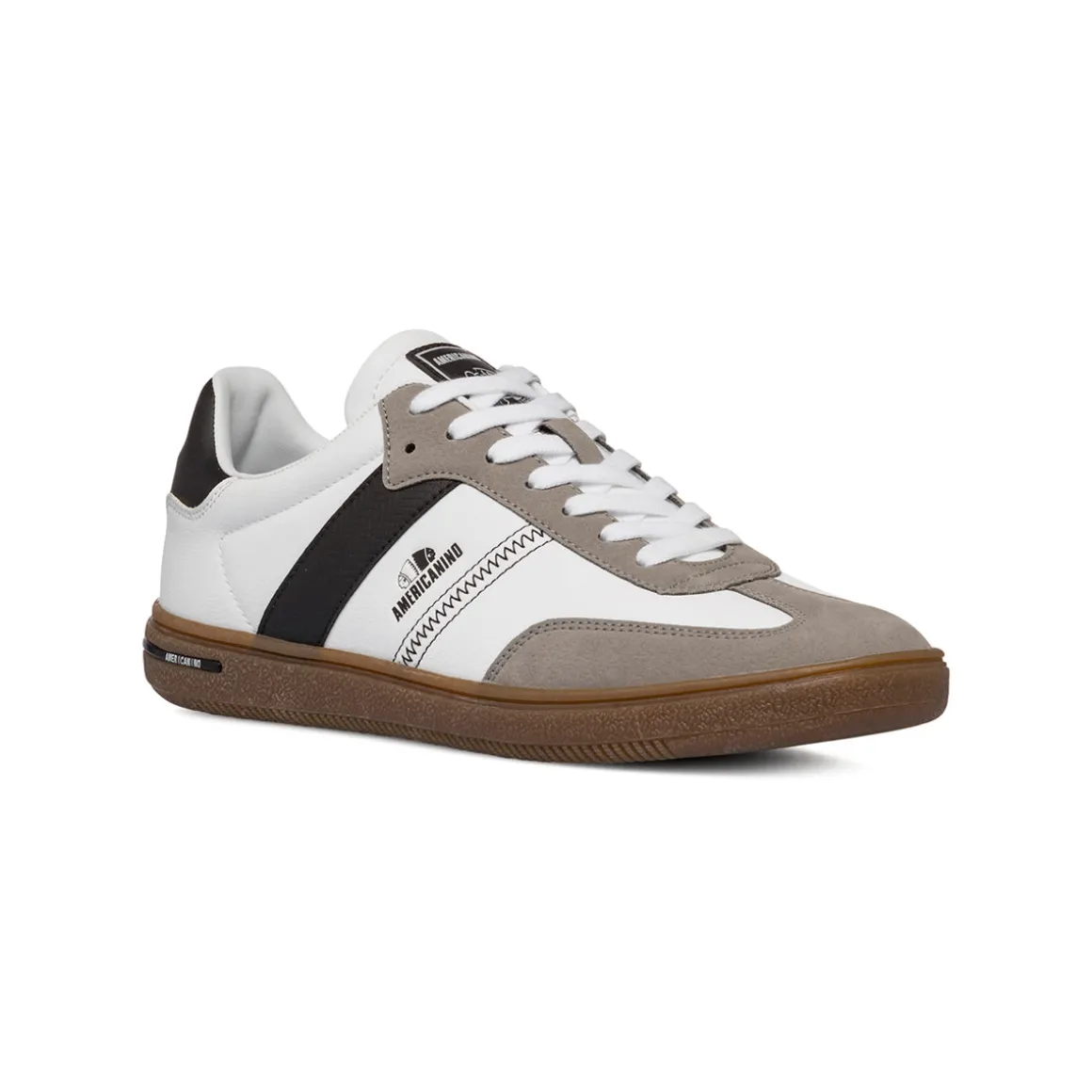 Sneakers casual da uomo bianche con dettagli neri e logo Americanino
