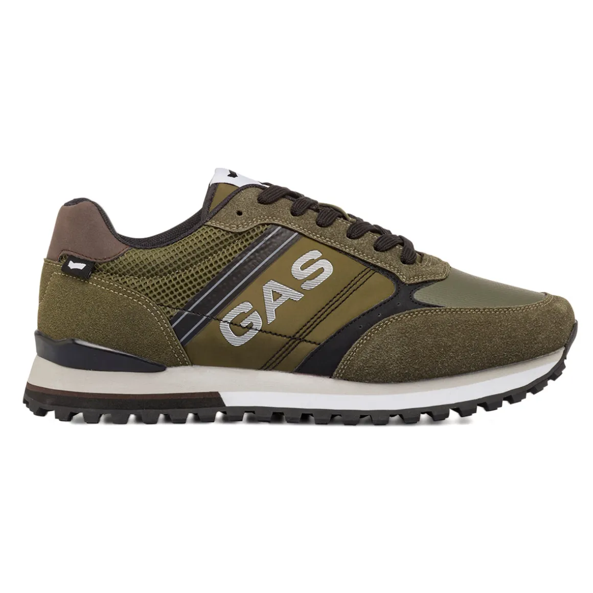 Sneakers casual verde militare da uomo con logo laterale Gas