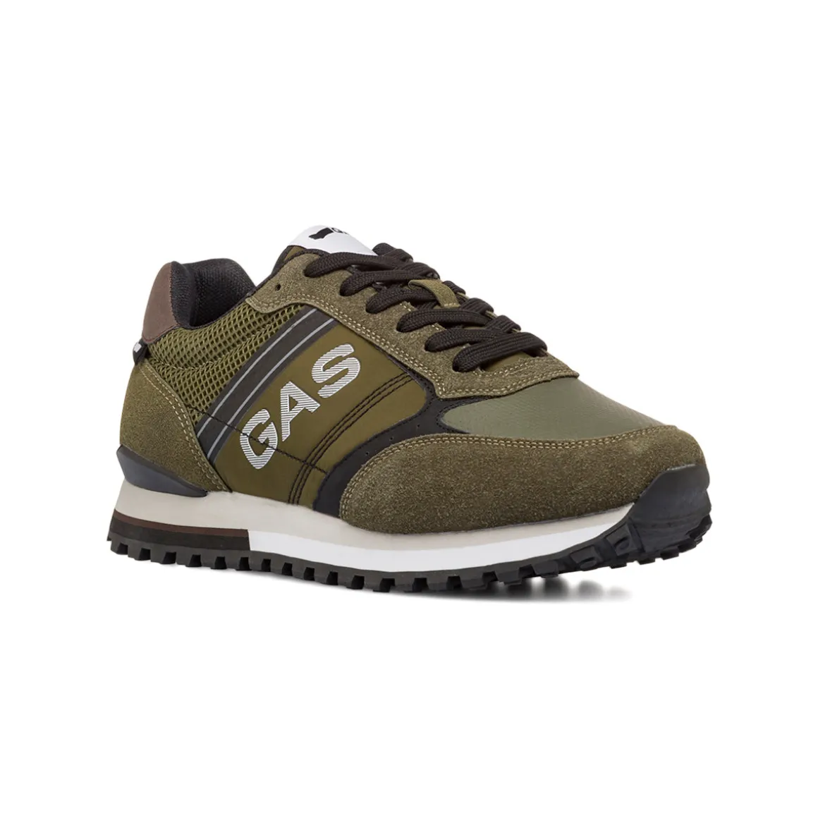 Sneakers casual verde militare da uomo con logo laterale Gas